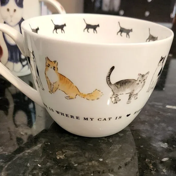 2 Portobello By Design 'Home Is Where My Cat Is' Bone China XL Mugs EUC … - Picture 5 of 9